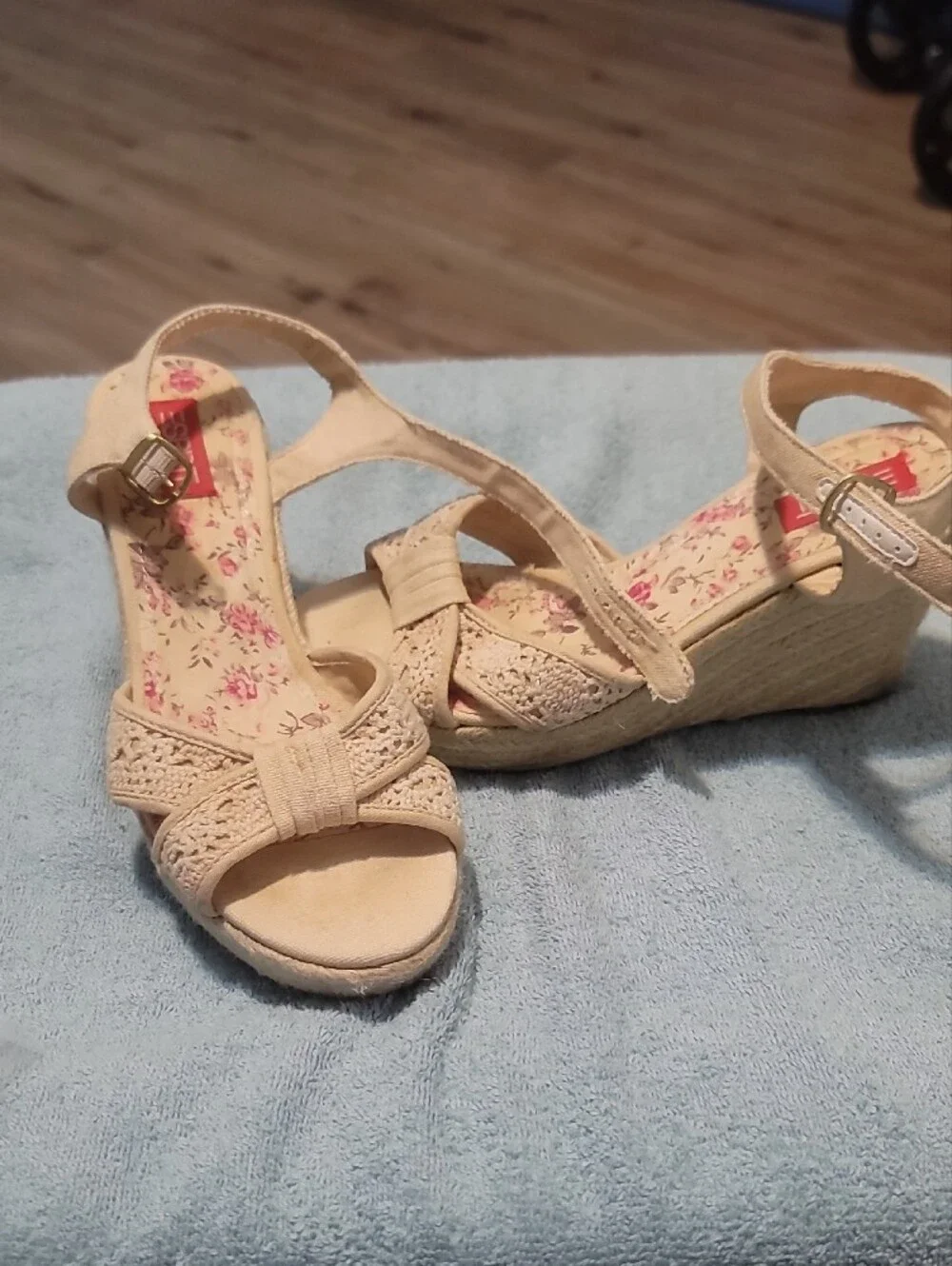 Esprit Cream Woven Bow Wedge Sandals